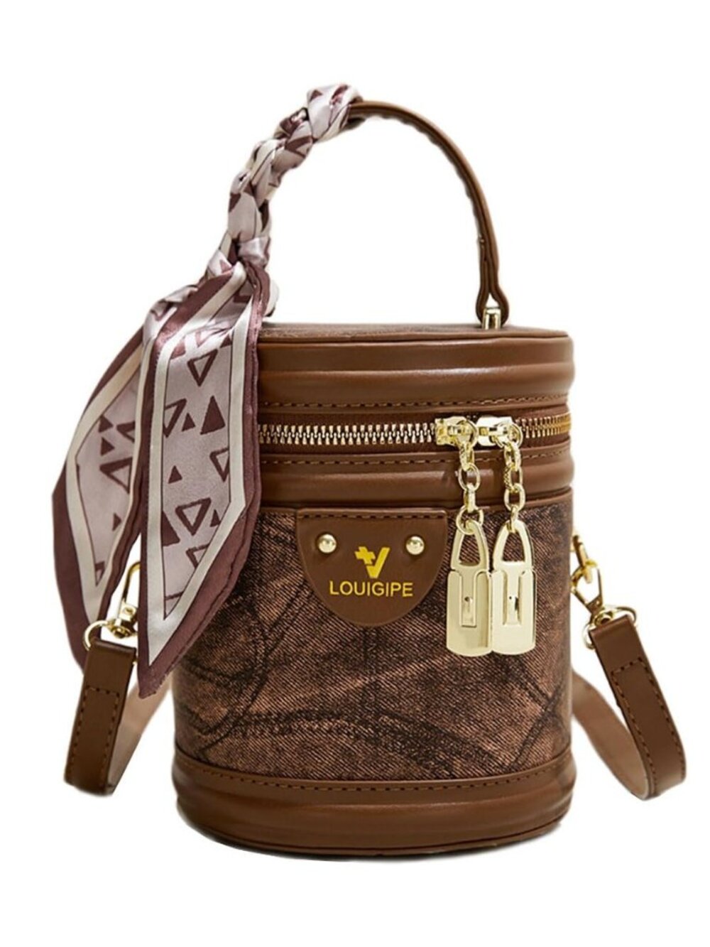 Unique Cylinderial Bags Retro Canvas Bucket Bag Colorblock Cylinder Purse for